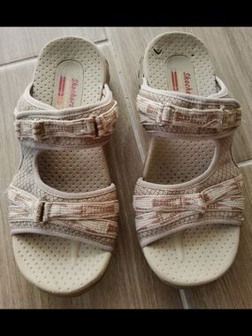 Skechers Tan Slip-on Sandals With Two Straps Size 8